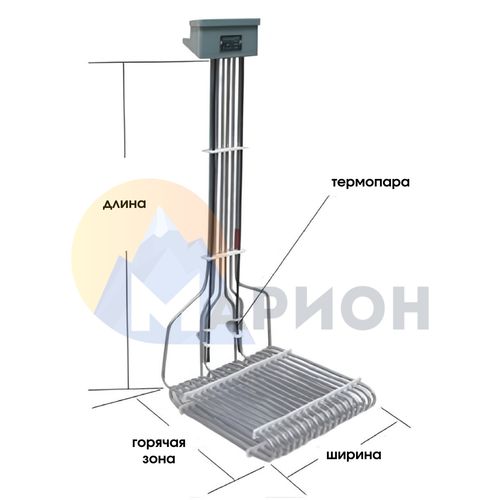 ТЭН фторопластовый, PTFE оболочка, модель 3HXOL, 9000Вт, 220В, 460мм
